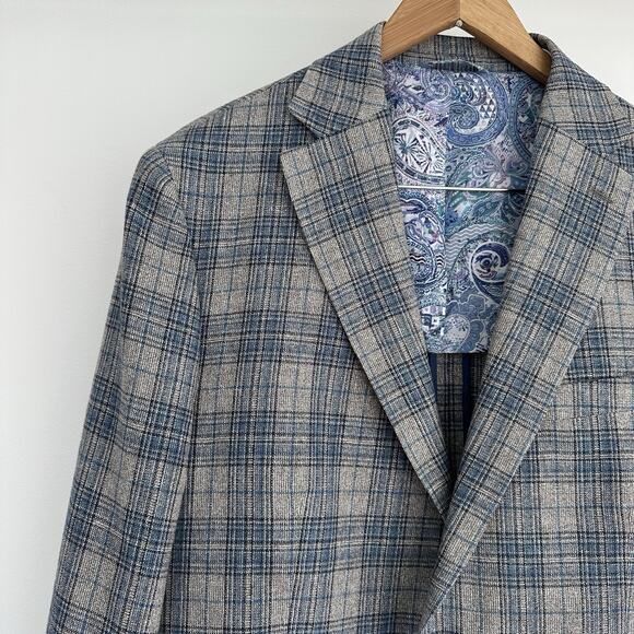 Robert Graham Sport Coat Mens 46R Wool Silk Plaid Slim Fit Blazer Jacket Preppy - Picture 5 of 16